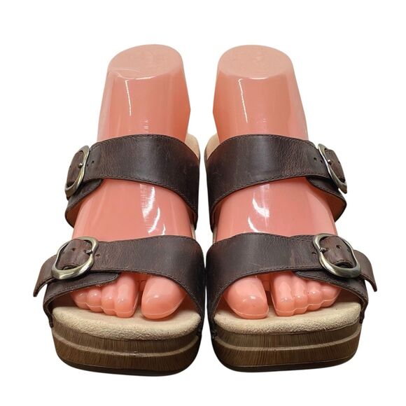 Dansko Ladies 40/9.5-10 Sophie Brown Platform strap Buckle Slide Sandals - Picture 2 of 7